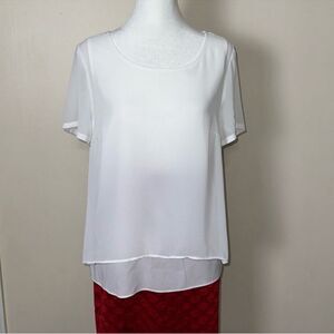 DB M White Sheer Split Back Lightweight Polyester Short Sleeve Top